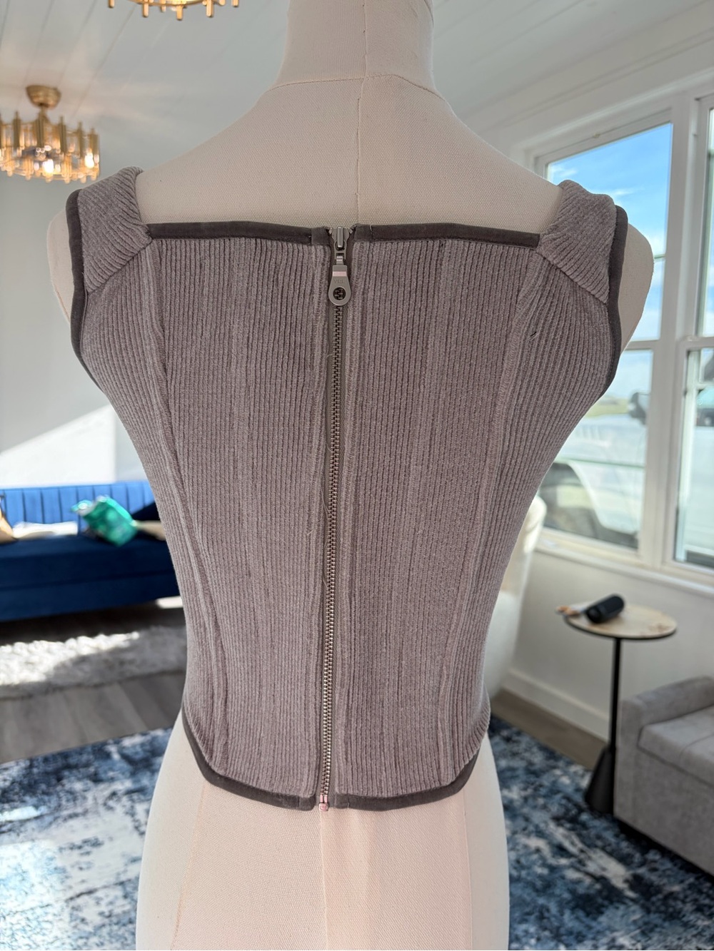 With Jéan Corset Top Gray Ribbed Velvet Trim French Girl Chic Size XS - Picture 3 of 11